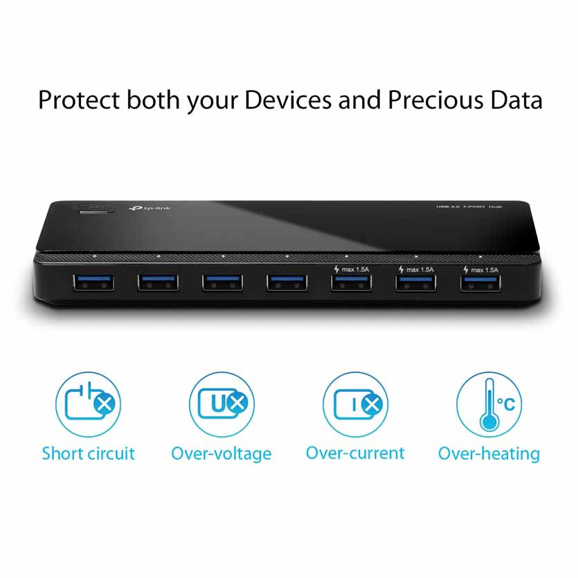 TP-LINK, UH700 USB 7-PORT HUB3.0 & E FAST CHARGE OUTPUTS BLACK