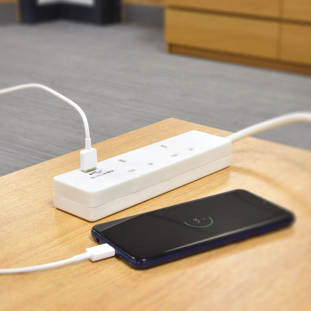 Mercury 2-Gang/Surge/2m 1xUSB Port 429.768UK