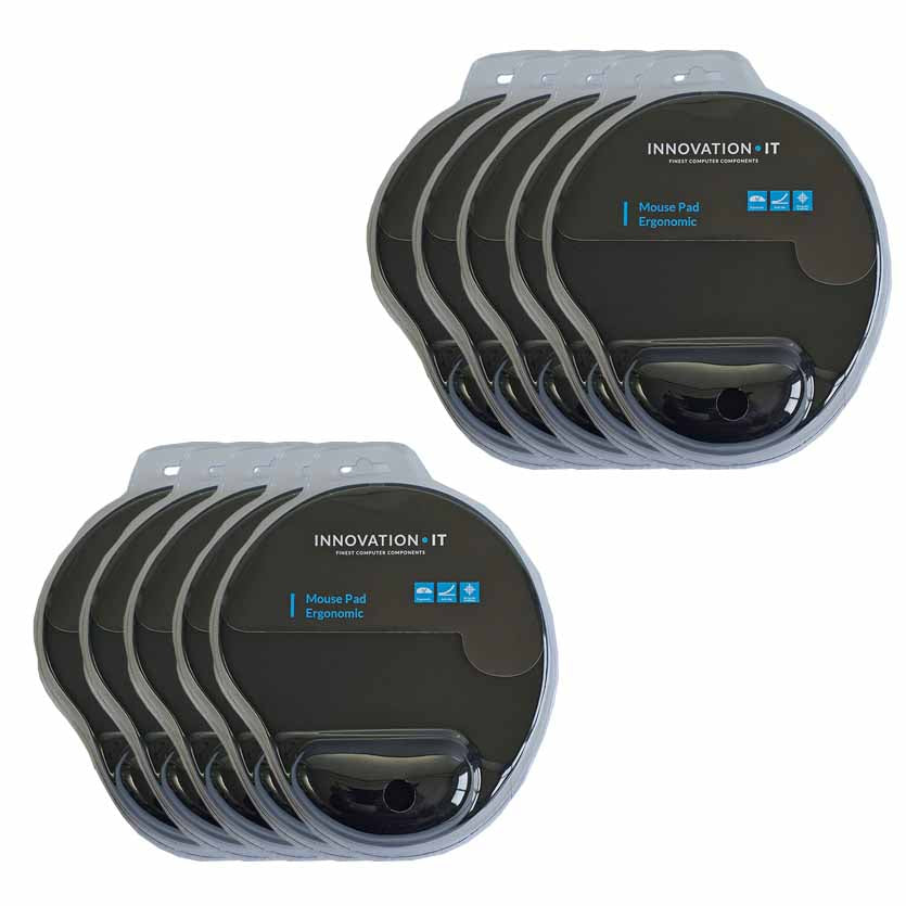 IT INNOVATION, 120839-10 10PCS MOUSEPAD ERGONOMIC WITH WRIST SUPPORT 255x220mm BLACK