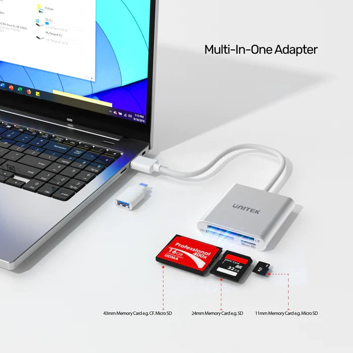 Unitek Y-9313D USB-A/C 3.0 Aluminium SD/Micro SD/CF Card Reader