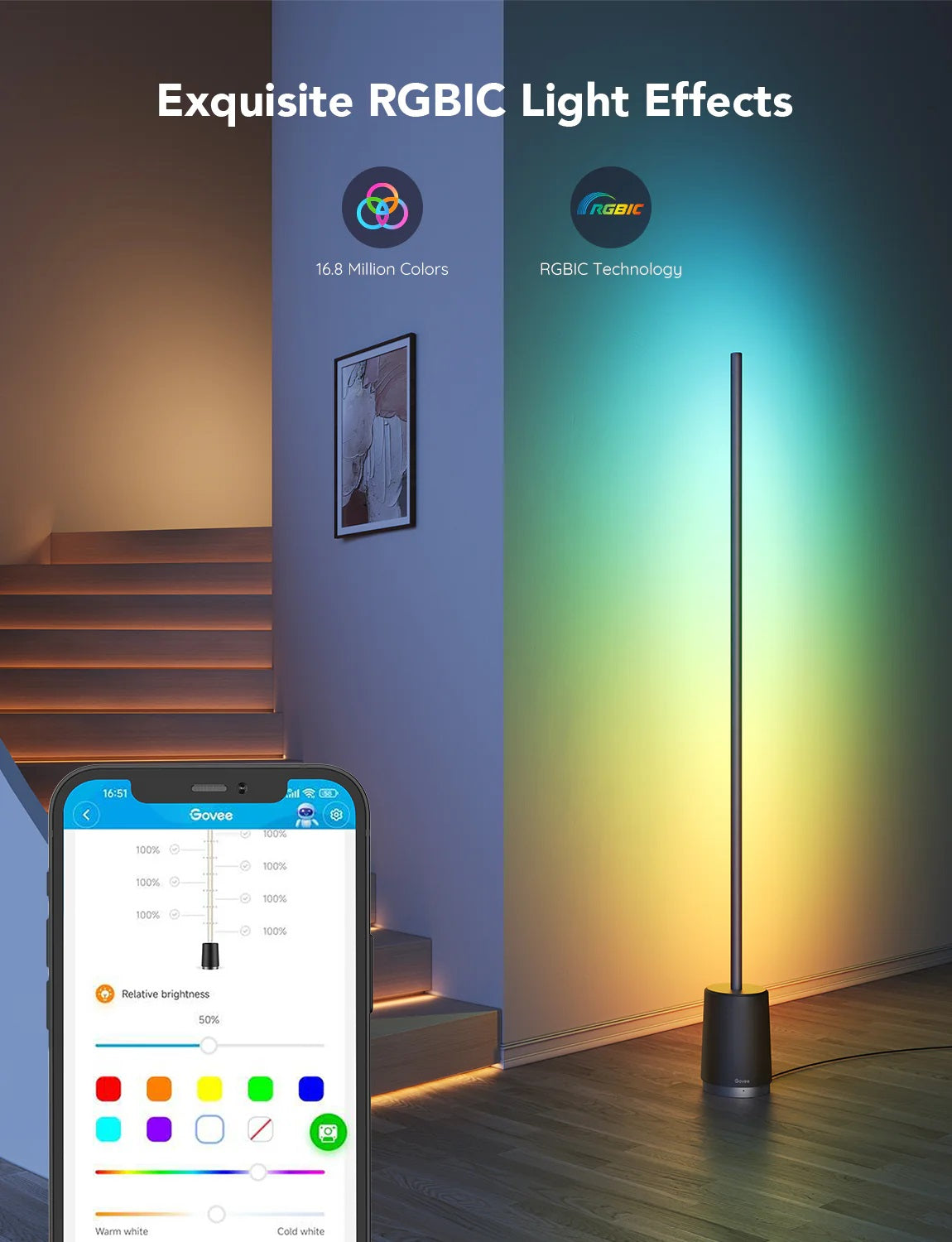 Govee H6072 RGBICWW Lyra Corner Floor Lamp