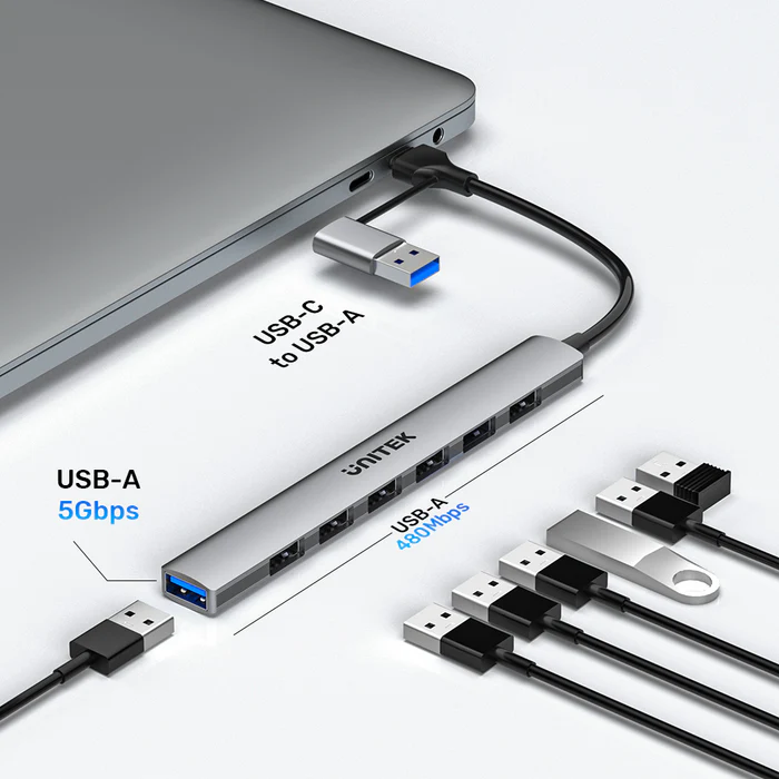 Unitek H1209A USB-A Hub 7-Port USB2.0 with 0.15m cable