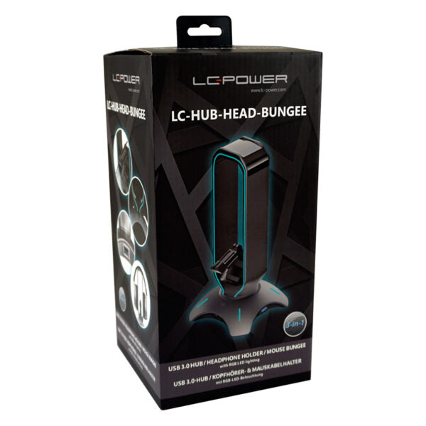 LC-HUB-HEAD-BUNGEE USB HUB & HEADPHONE HOLDER LC-POWER