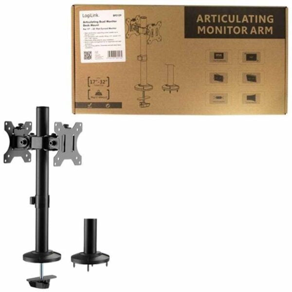 LOGILINK BP0109 TWO SIDED DUAL MONITOR DESK MOUNT, 17-32″, STEEL, CURVED SCREENS