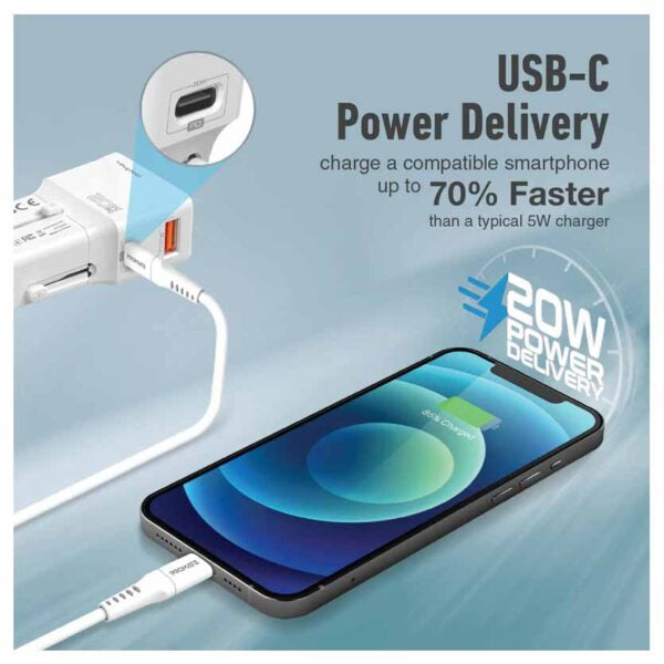 PROMATE TRIPLUG-PD20.WHITE UNIVERSAL TRAVEL ADAPTER 20W, QUICK CHARGE 3.0 WHITE