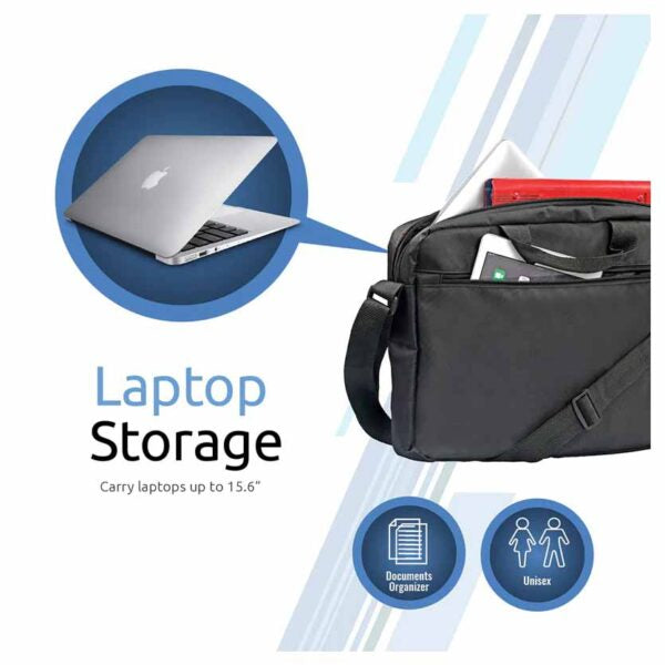 PROMATE, GEAR-MB.BLACK 15.6″ MESSENGER LAPTOP BAG PREMIUM LIGHTWEIGHT W/FRONT STORAGE ZIPPER