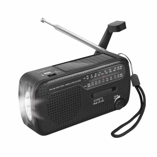 LOGILINK SP0061 DYNAMO HAND CRANK RADIO W/SOLAR PANEL AND FLASHLIGHT
