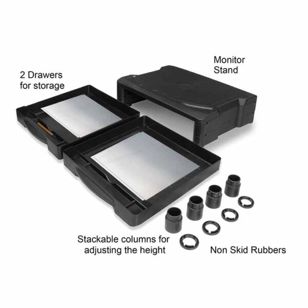 ACT AC8215 MONITOR STAND EXTRA WIDE W/TWO DRAWER ADJUSTABLE 10 OR 13cm BLACK