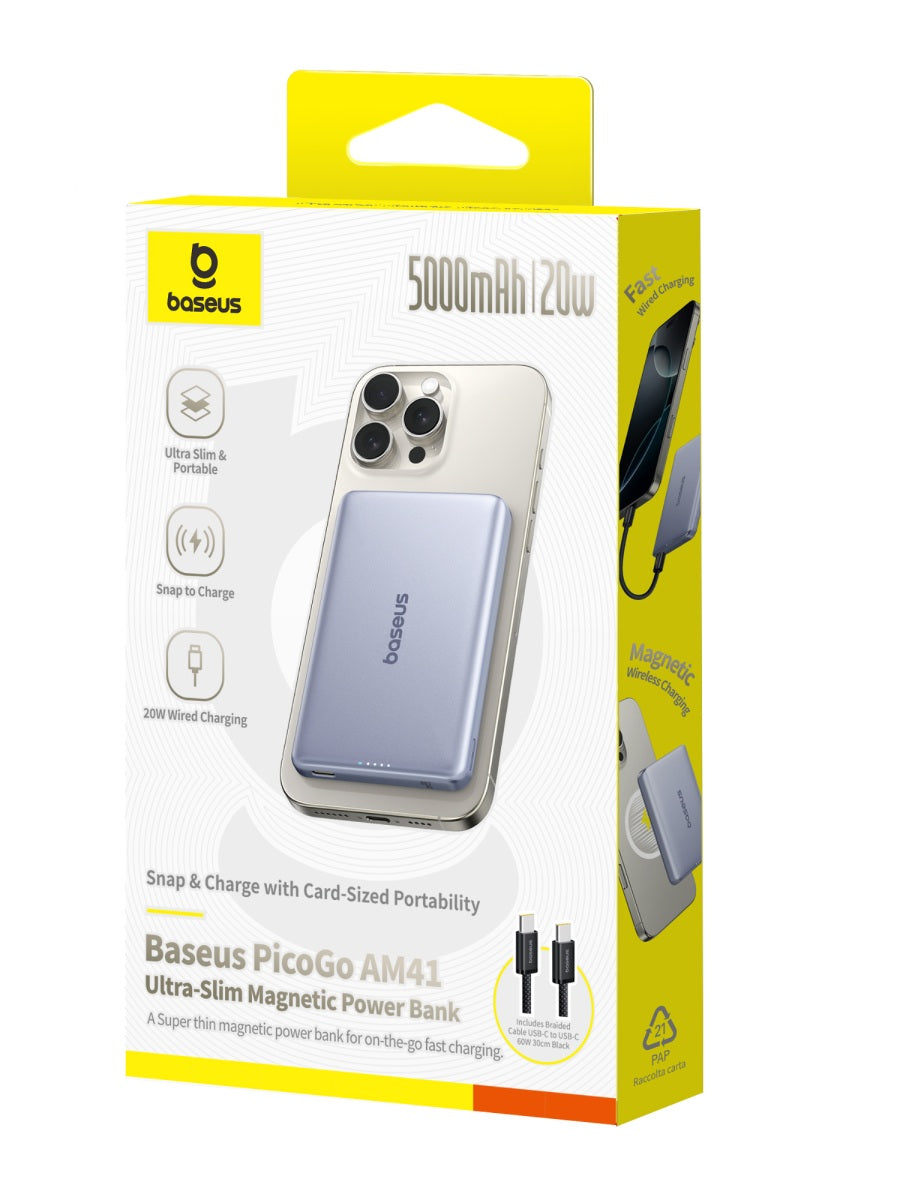 Baseus Powerbank Wireless 20W 5000mAh Magnetic PicoGo AM41 Ultra Black