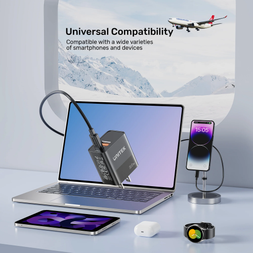 Unitek 20W Wall Charger USB-C PD & QC 3.0 UK P1124ABK Black