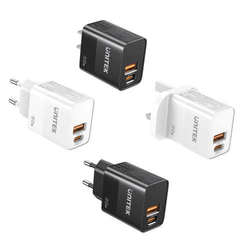 Unitek 20W Wall Charger USB-C PD & QC 3.0 UK P1124AWH White