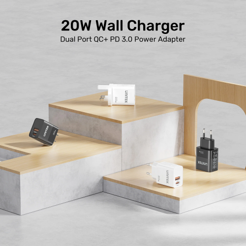 Unitek 20W Wall Charger USB-C PD & QC 3.0 UK P1124AWH White