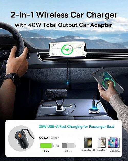 Baseus Car Charger Wireless AirVent Magnetic 15W+25W USB-C CW01