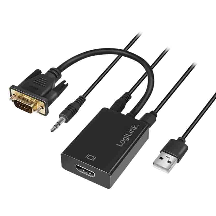 LOGILINK CV0060 VGA ADAPTER, HD15/M to HDMI-A+3.5 mm+Micro-USB, FHD, BLACK, 0.15 m