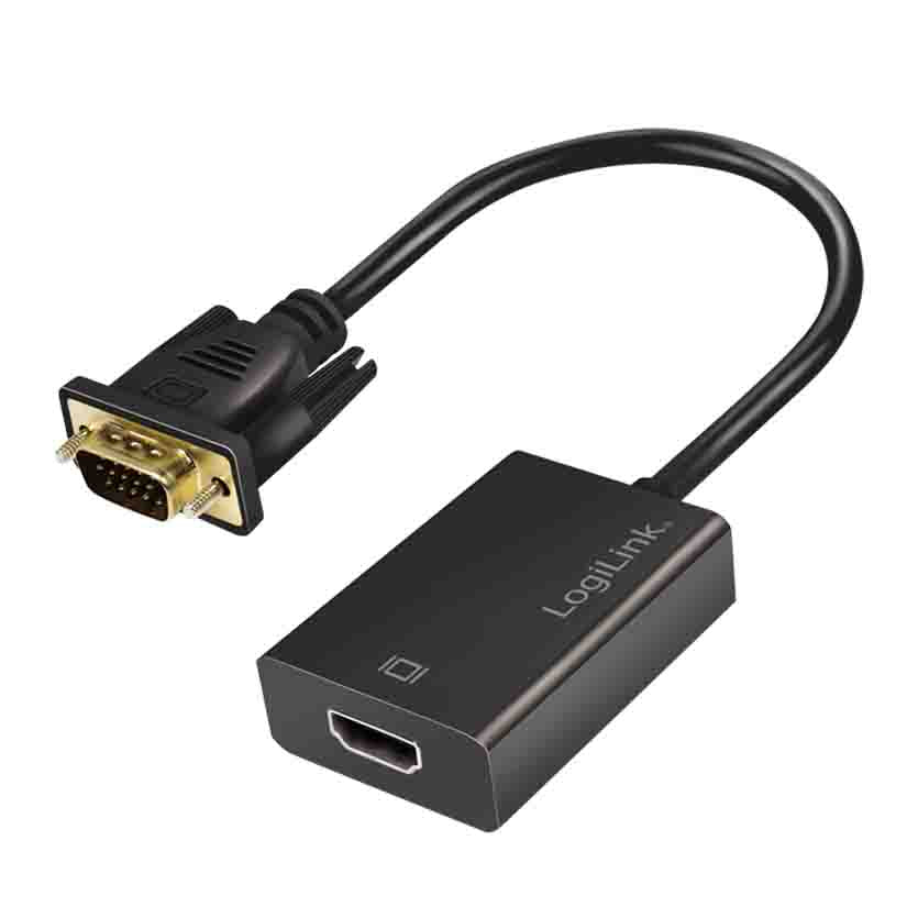 LOGILINK CV0060 VGA ADAPTER, HD15/M to HDMI-A+3.5 mm+Micro-USB, FHD, BLACK, 0.15 m