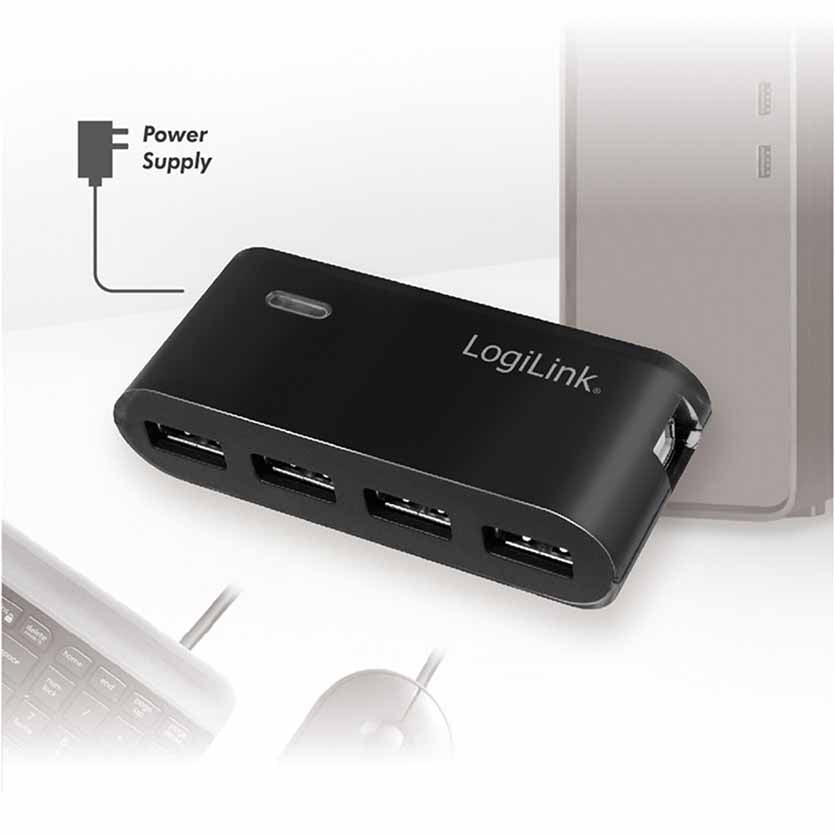 LOGILINK, UA0085 HUB 2.0 4-PORT WITH PSU BLACK