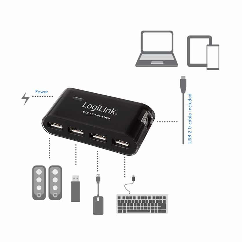LOGILINK, UA0085 HUB 2.0 4-PORT WITH PSU BLACK