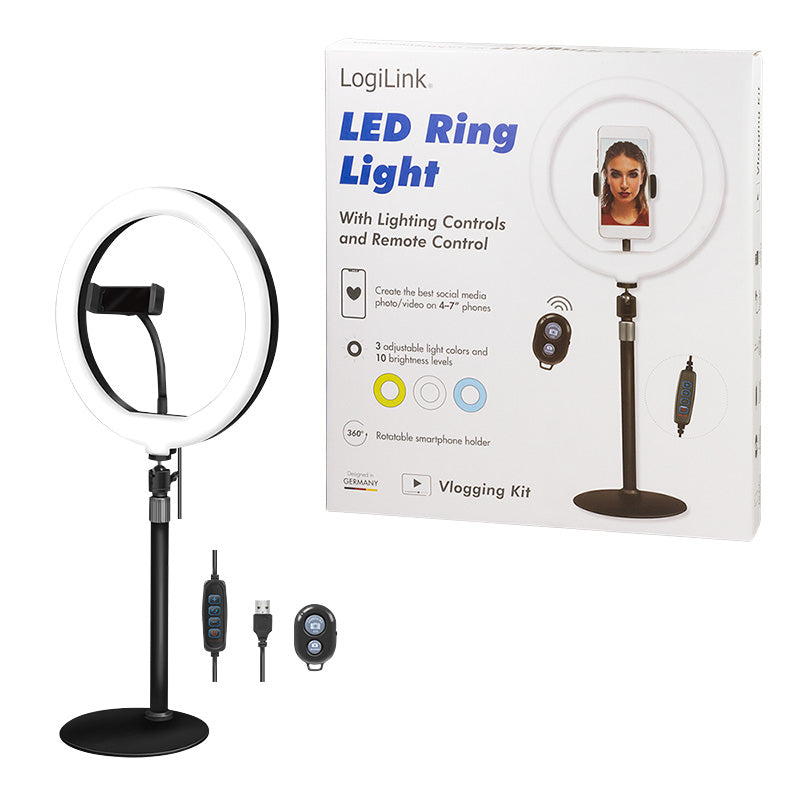 LOGILINK AA0152 SMARTPHONE RING LIGHT TRIPOD WITH REMOTE SHUTTER