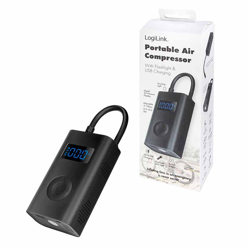 LOGILINK PA0265 AIR COMPRESSOR PORTABLE POWERBANK WITH LED FLASHLIGHT, 1xUSB-A