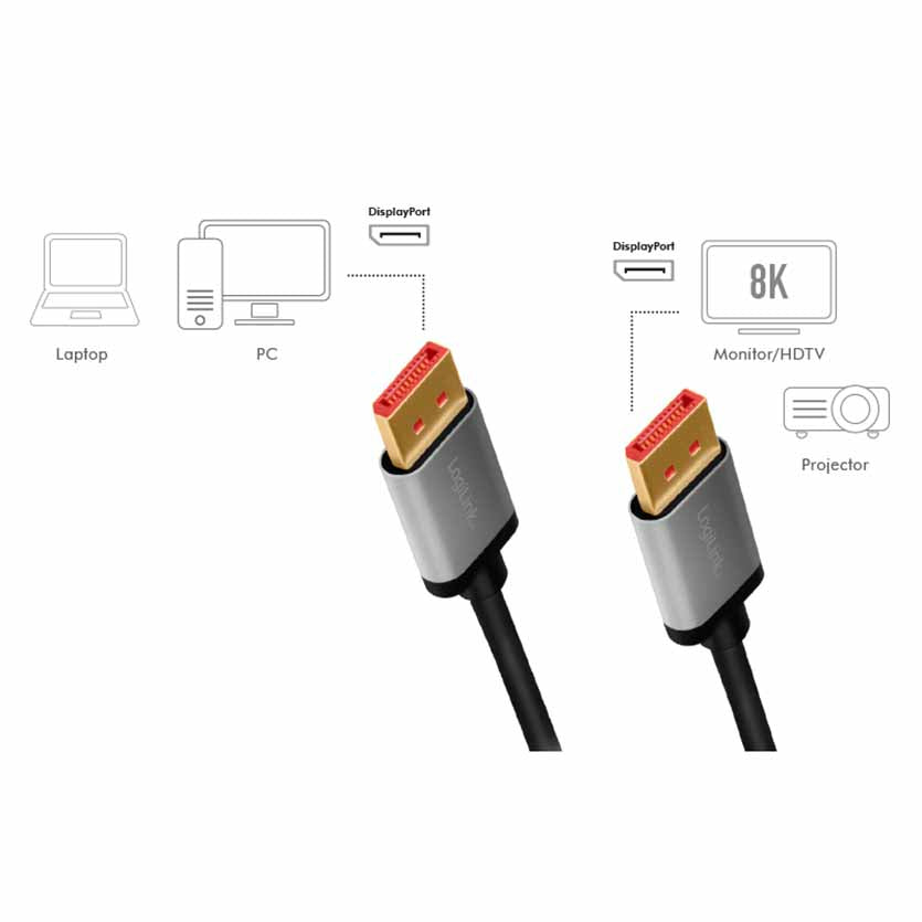 LOGILINK CDA0105 2m DISPLAY PORT 1.4, 8K/60Hz M/M BLK/GREY