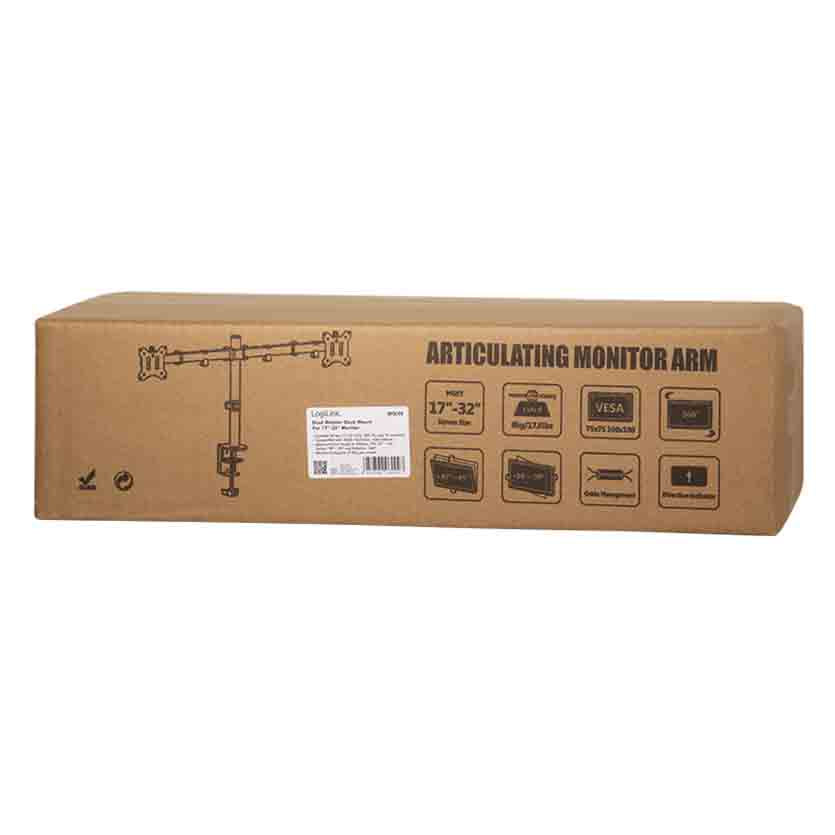 LOGILINK BP0098 DUAL MONITOR DESK MUNT, 17-32″, MAX.8KG PER ARM