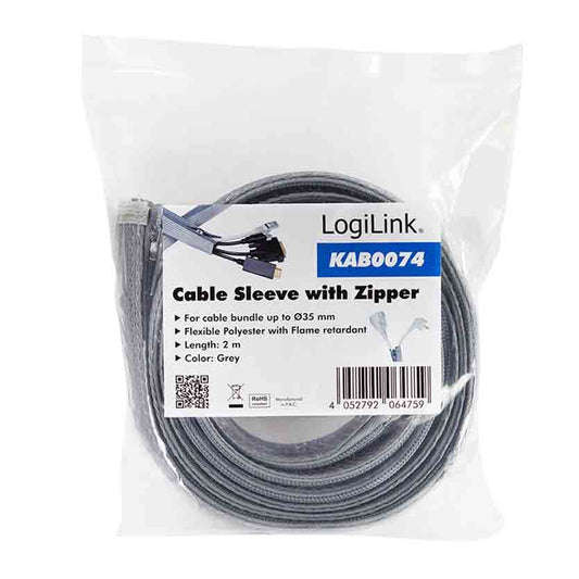 LOGILINK KAB0074 2m CABLE SLEEVE WITH ZIPPER POLYESTER 35mm GREY