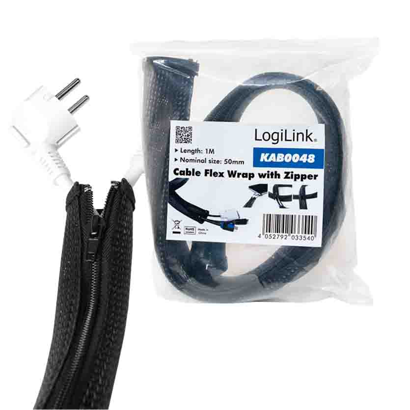 LOGILINK KAB0048 1m CABLE SLEEVE (ZIPPER) POLYESTER OD:50mm BLACK