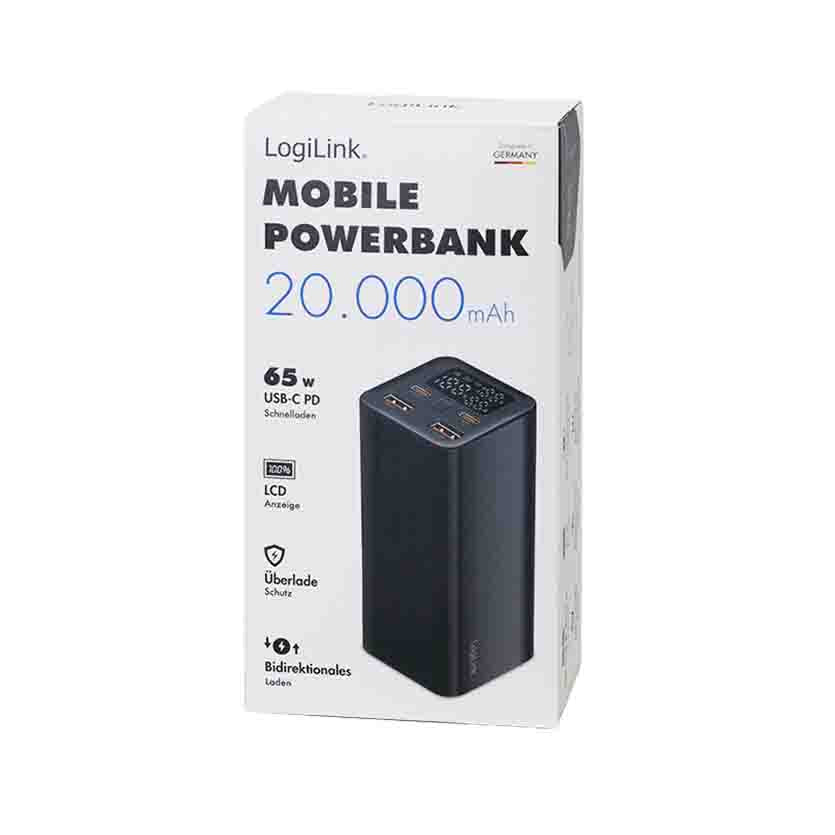LOGILINK PA0350 POWERBANK 20000mAh, QC3.0 &PD3.0 65W, BLACK