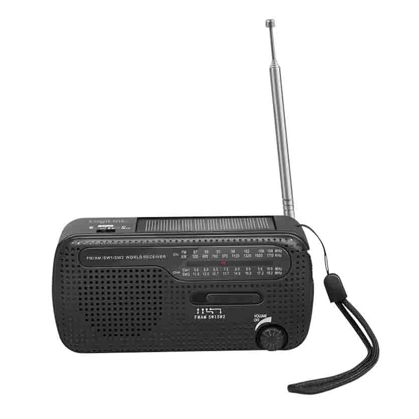 LOGILINK SP0074 DYNAMO HAND CRANK RADIO W/SOLAR PANEL,LED SOS TORCH BLACK