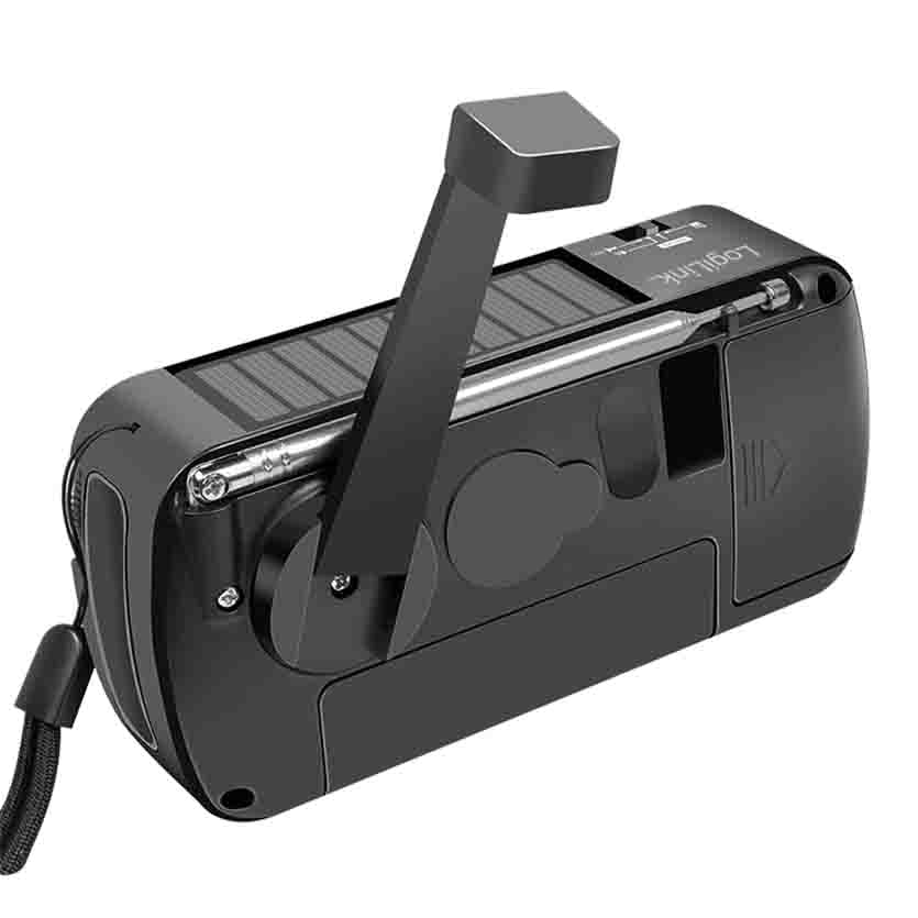 LOGILINK SP0074 DYNAMO HAND CRANK RADIO W/SOLAR PANEL,LED SOS TORCH BLACK