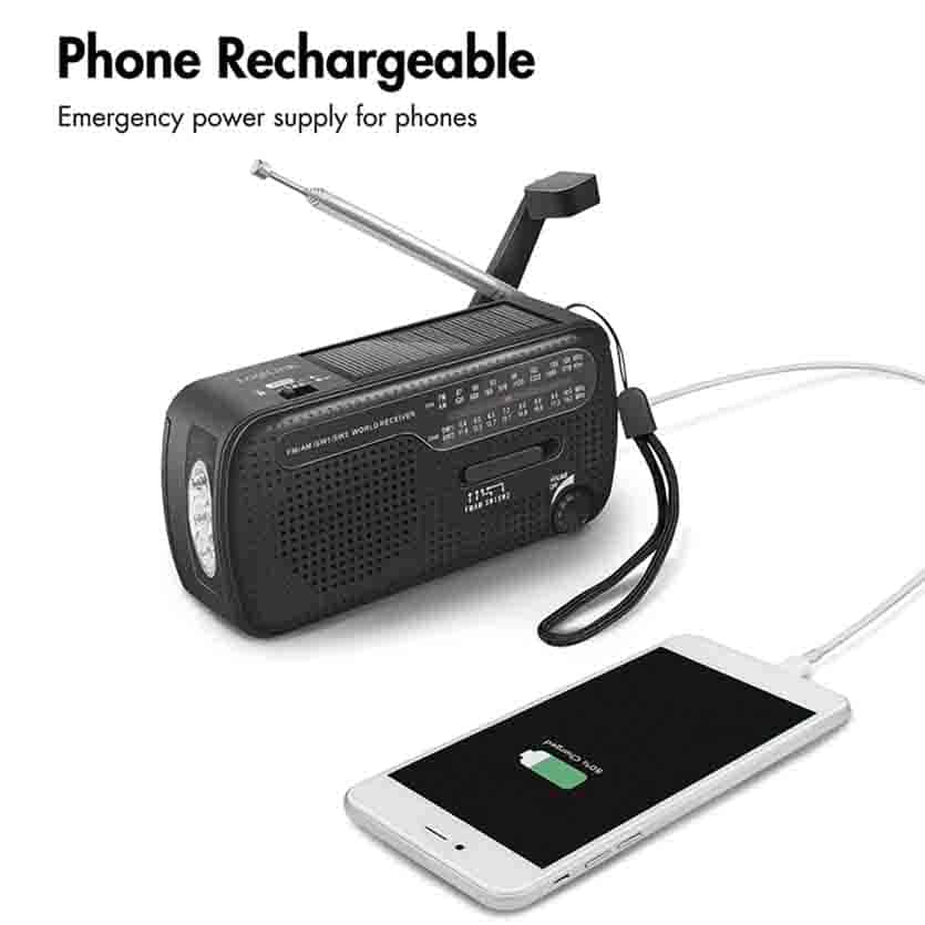 LOGILINK SP0074 DYNAMO HAND CRANK RADIO W/SOLAR PANEL,LED SOS TORCH BLACK