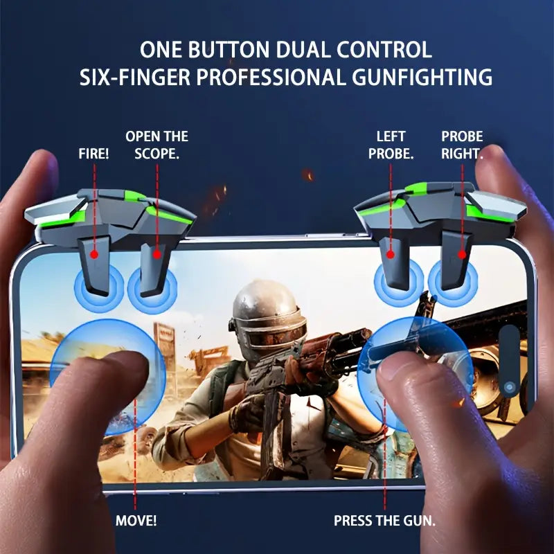 ANIRUN A Pair Of Mobile Game Triggers, Game Controllers, Gamepads, Six-finger Game Buttons, Sensitive Operation, Joystick Aiming And Shooting L1 R1 Alloy Key Buttons For IPhone/ Android
