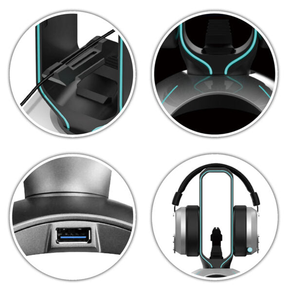 LC-HUB-HEAD-BUNGEE USB HUB & HEADPHONE HOLDER LC-POWER