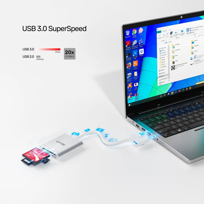 Unitek Y-9313D USB-A/C 3.0 Aluminium SD/Micro SD/CF Card Reader