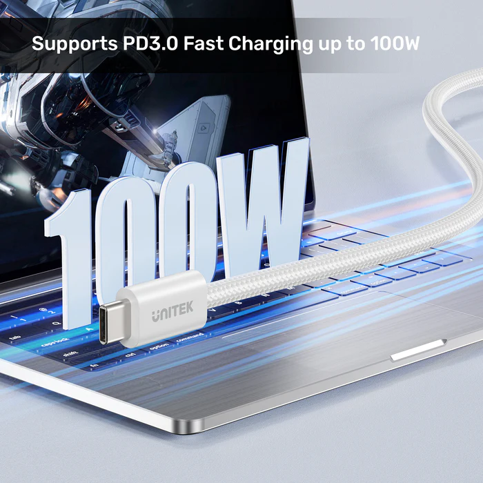 Unitek Magnetic USB-C Cable 100W 1.0m White C1414AWH-1M