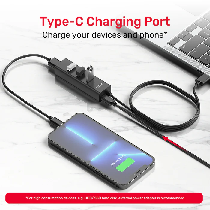 Unitek Y-3089 4x USB-A 3.0 Ports & 1x USB-C Power Port with 1.2m Cable