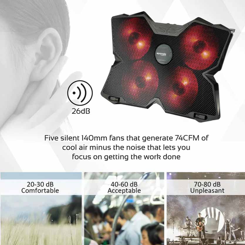 AIRBASE-3.BLACK COOLING PAD FOR LAPTOP W/SILENT FAN TECHNOLOGY PROMATE