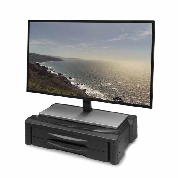 ACT AC8215 MONITOR STAND EXTRA WIDE W/TWO DRAWER ADJUSTABLE 10 OR 13cm BLACK
