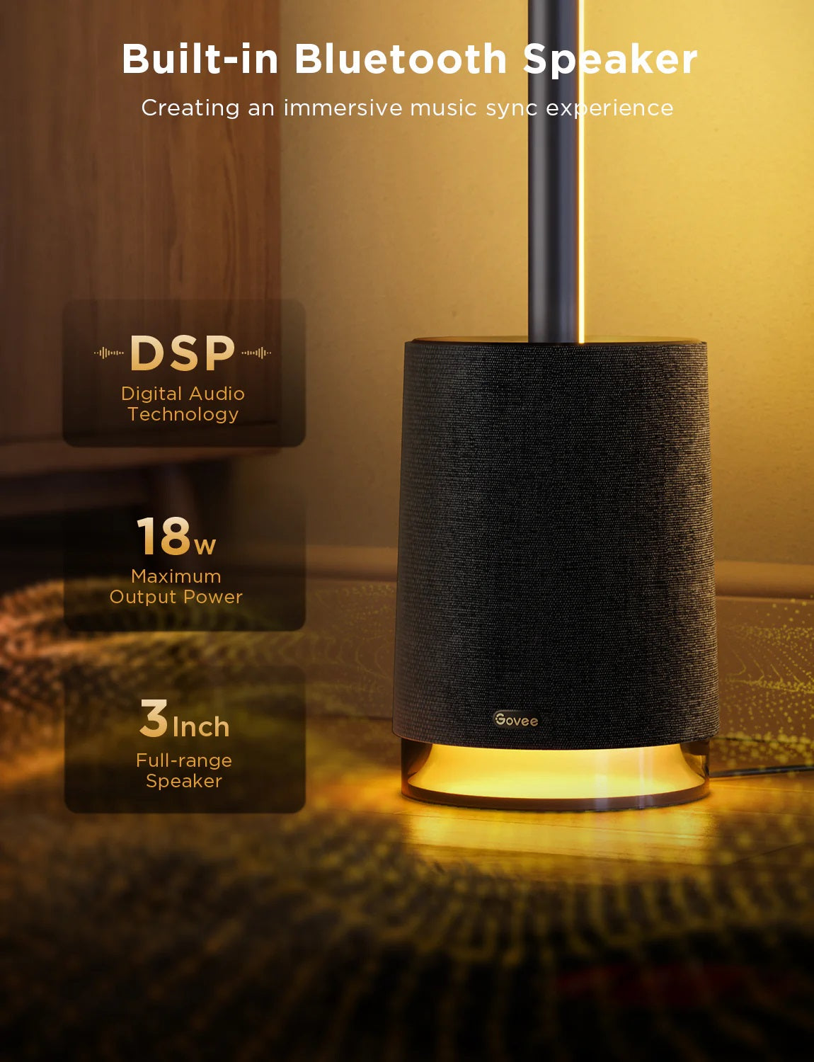 Govee H6079 Floor Lamp Pro Smart RGBICWW with Built-in Bluetooth Speaker