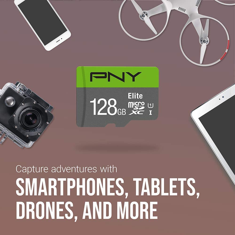 PNY Elite 128GB Micro SD Card w/Adapter CLASS10 U1