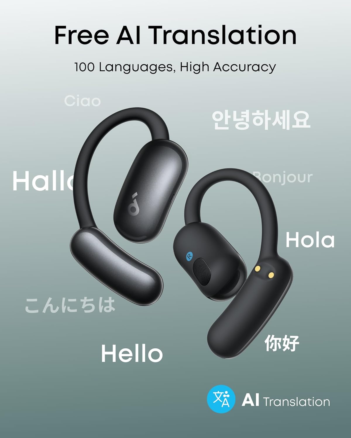 Anker Soundcore TWS Earphones Open Air AeroFit 2 AI Assistant, Hi-Res, 35H Playtime, Black