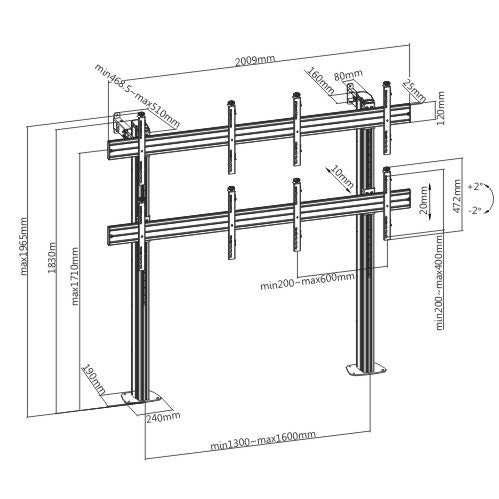 Brateck LVS02-446FB Video Wall FloorStand 4x4 60x40 50kg/Screen