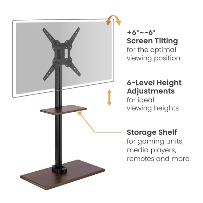 Brateck TV Floorstand FS41-44T-02 40x40 1.07m 35kg Shelf & MDF