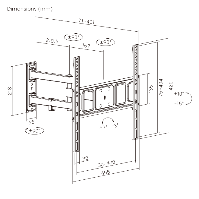 Brateck TV Mount 40x40 Turn 2-Arm 43cm LPA63-443