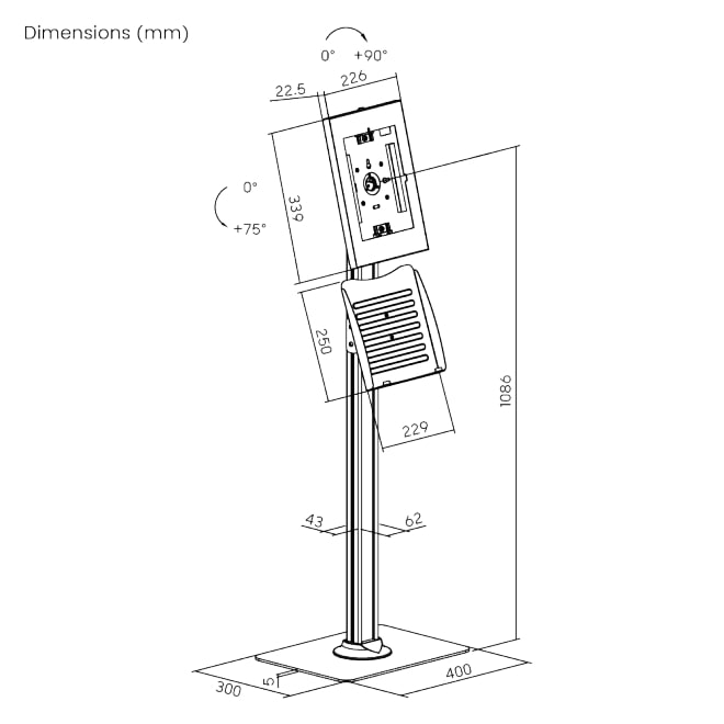 Brateck Tablet FloorStand PAD34-04 AntiTheft 10-11'' with Brochure Holder White