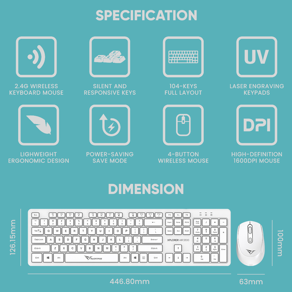 Alcatroz Keyboard & Mouse Wireless Xplorer AIR 3300 White