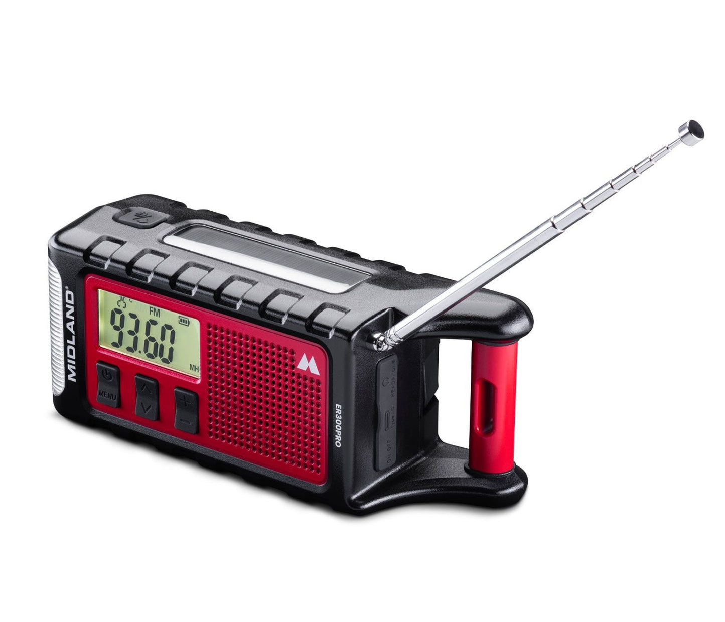 Midland Emergency Powerbank ER300 PRO 10000mah Temp Sensor, BT, FM Radio, Dynamo & Solar Powered, 130 Lmn Flashlight