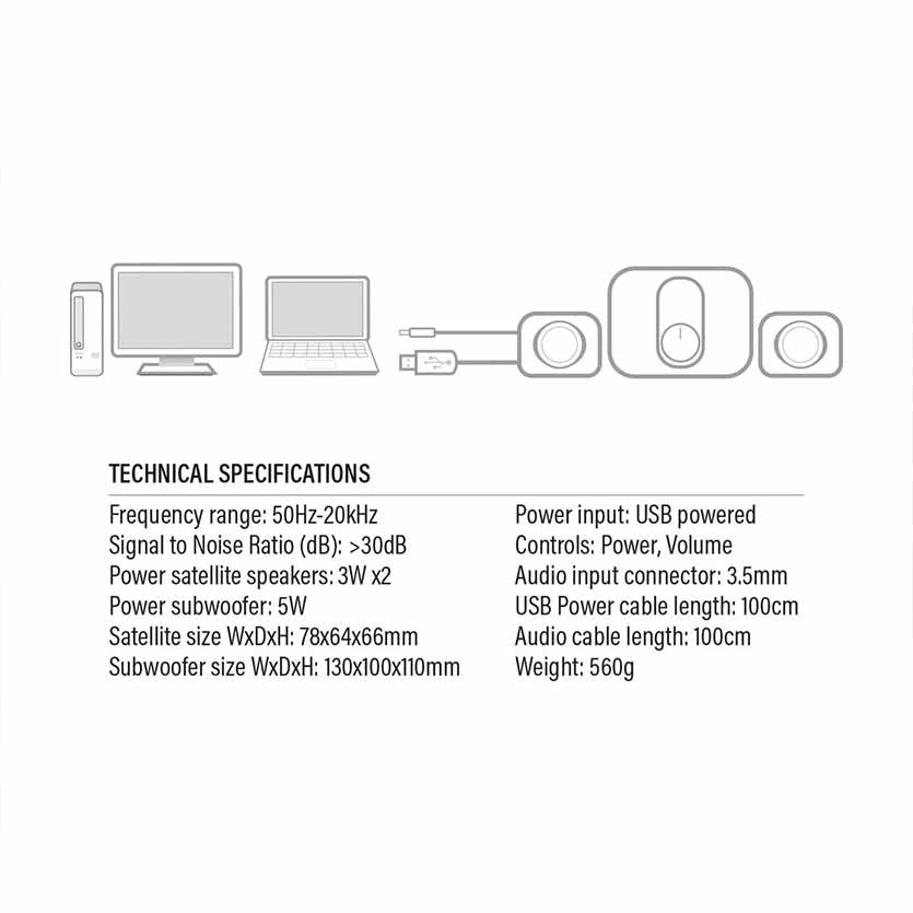 EMINENT EM3515 SPEAKERS 2.1 2*3W+5W SUBWOOFER RMS USB POWERED