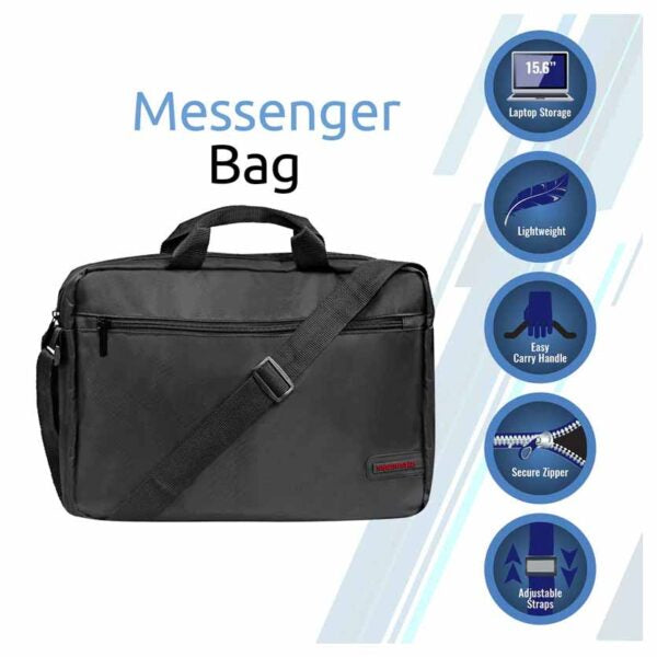 PROMATE, GEAR-MB.BLACK 15.6″ MESSENGER LAPTOP BAG PREMIUM LIGHTWEIGHT W/FRONT STORAGE ZIPPER
