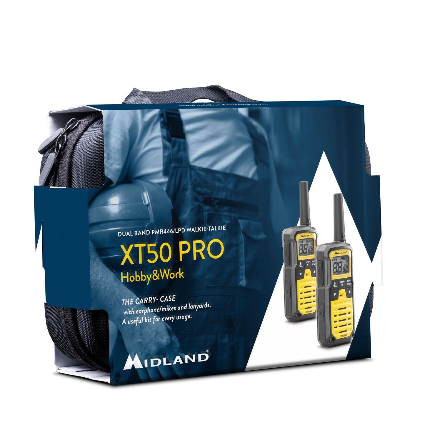 Midland XT50 Pro Hobby & Work Walkie Talkies Radios (pair) incl 2 x Earphones & Carry Case